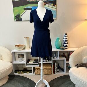 Chic Deep Blue Midi Wrap Dress